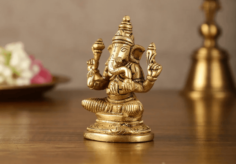 Brass Lord Ganesha idol, 25.4 cm, symbolizing wisdom and prosperity, perfect for home temples or as a decorative piece.